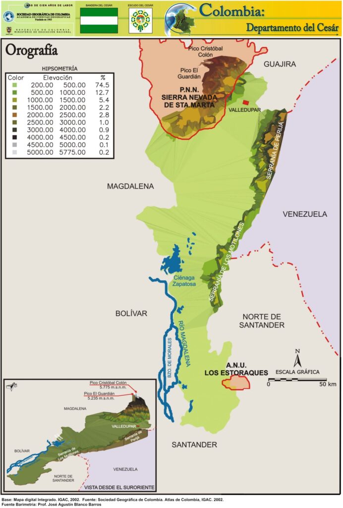 Mapa Orográfico Departamento del Cesar