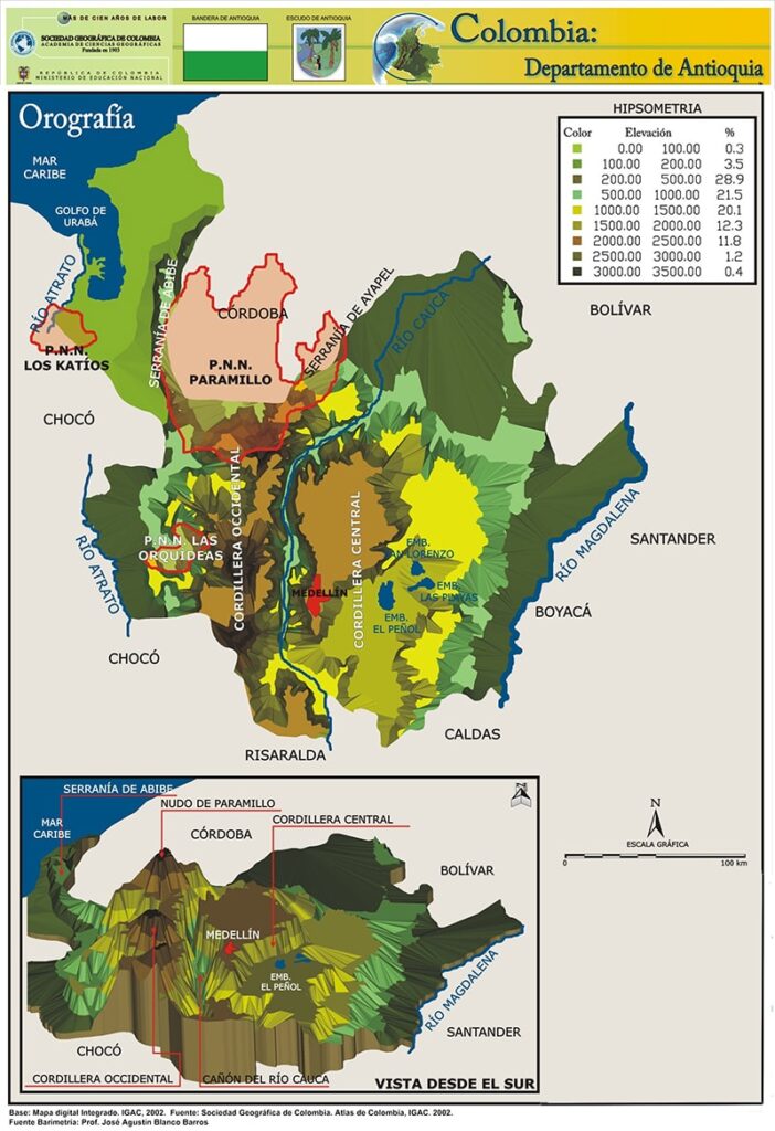 Mapa Orográfico Departamento de Antioquia