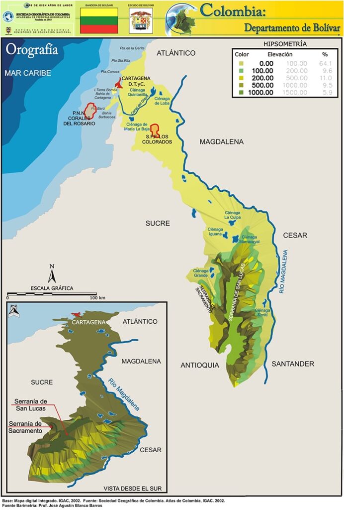 Mapa Orográfico Departamento de Bolivar