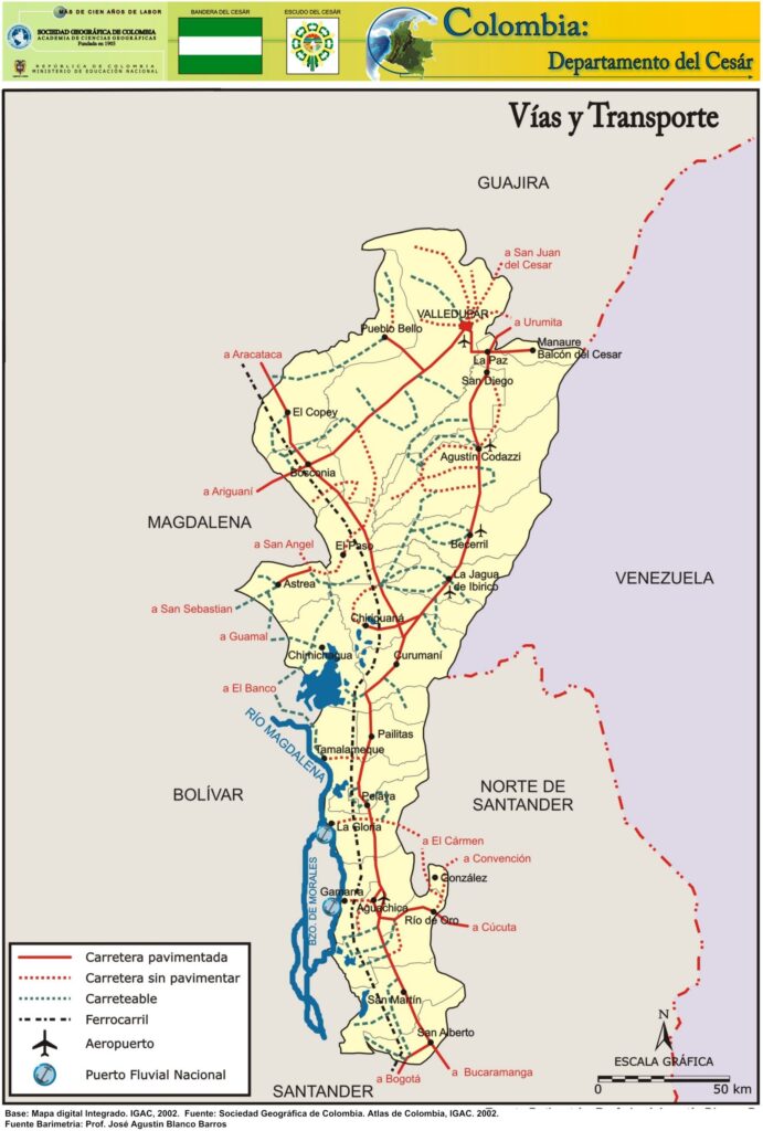 Mapa Vial y Transporte Departamento del Cesar