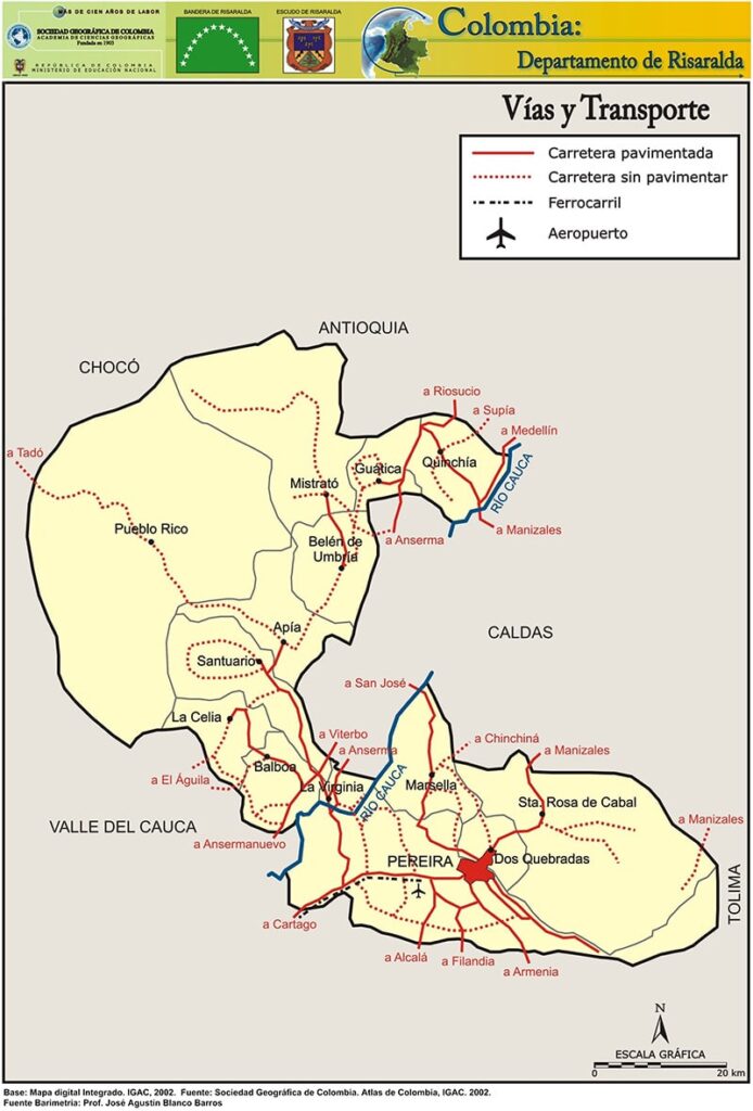 Mapa Vías y Transporte Departamento de Risaralda