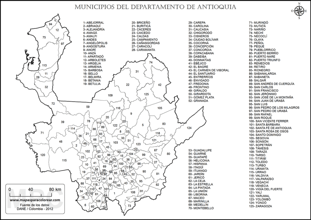 Mapas de Antioquia Para Colorear