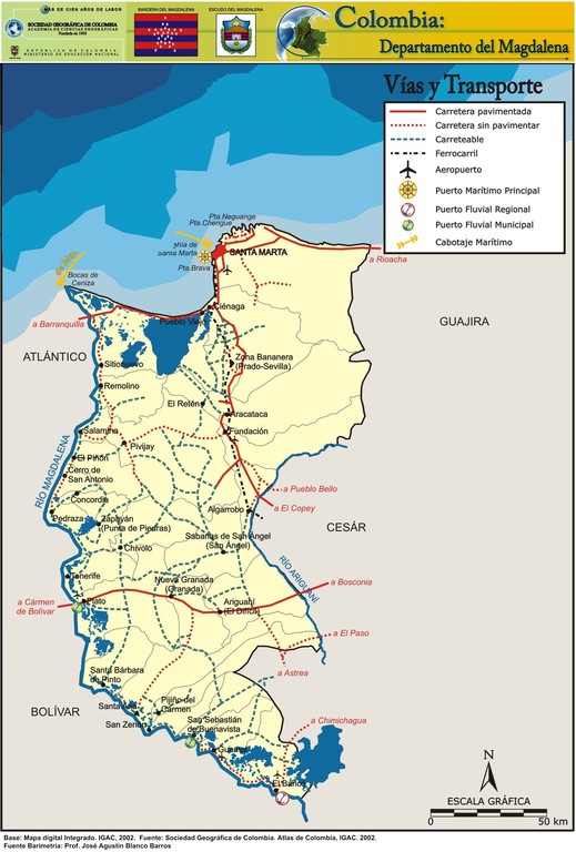 Mapa Vial y Transporte Departamento de Magdalena