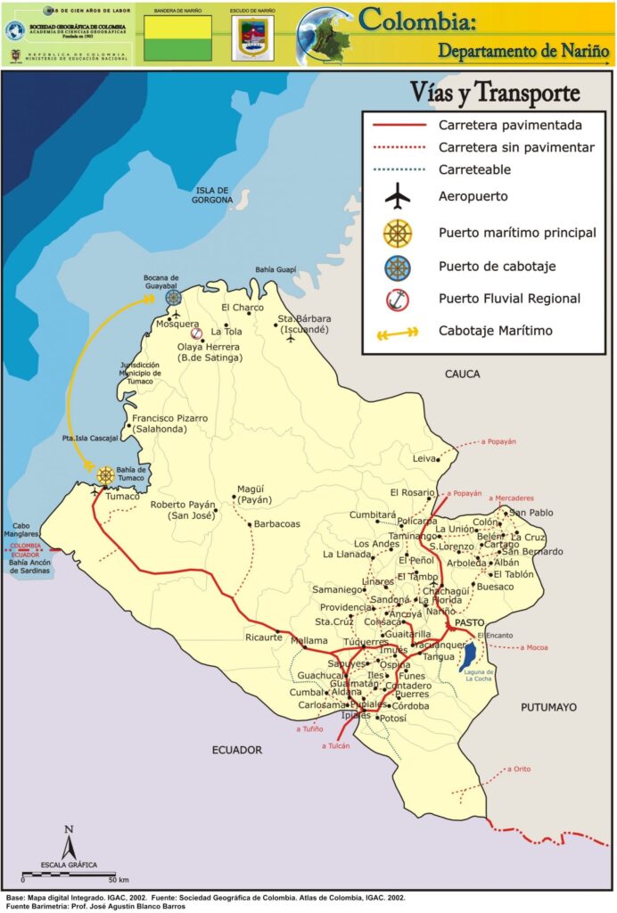 Mapa Vial y Transporte Departamento de Nariño