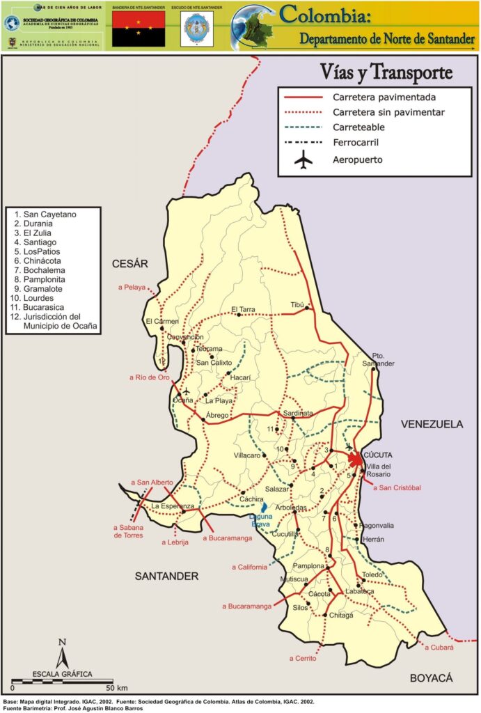 Mapa Vial y Transporte Departamento de Norte de Santander