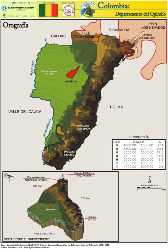 Mapa Orográfico Departamento del Quindío