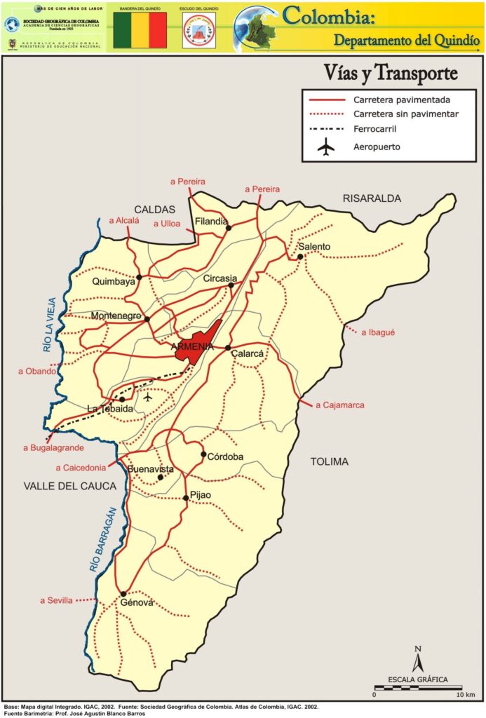 Mapa Vial y Transporte Departamento del Quindío