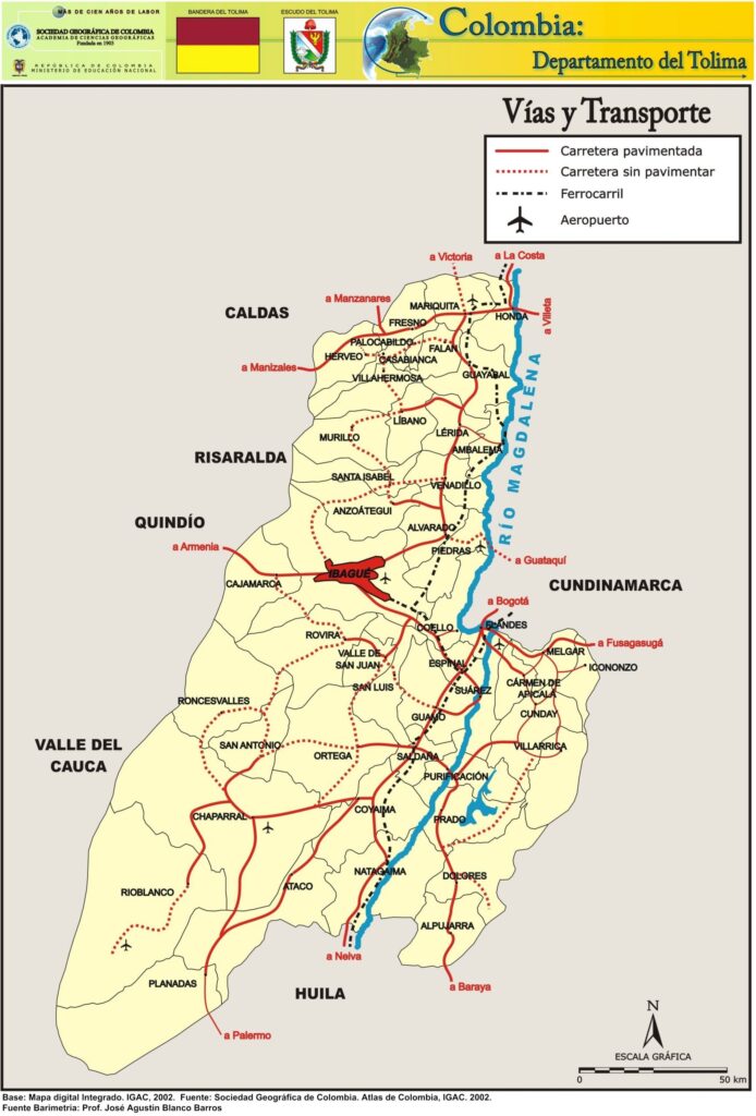 Mapa Vial y Transporte Departamento del Tolima
