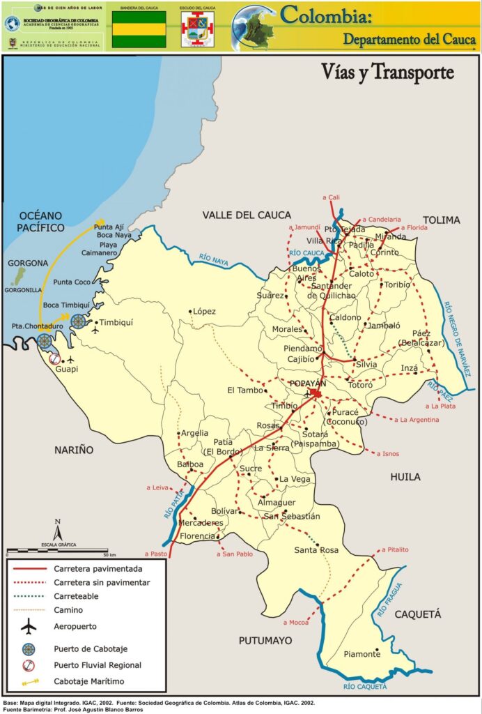 Mapa Vial y Transporte Departamento del Choco