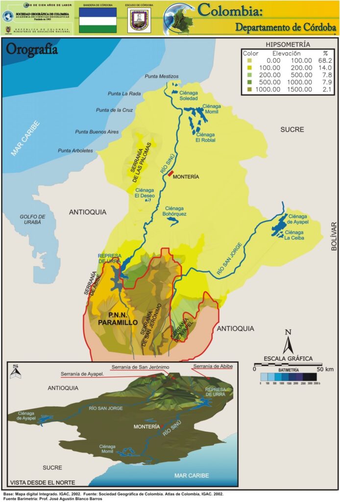 Mapa Orográfico Departamento de Cordoba