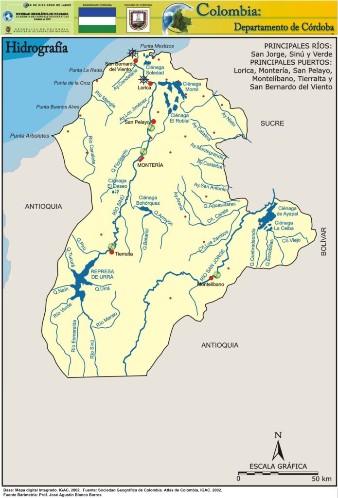 Mapa Hidrográfico Departamento de Cordoba