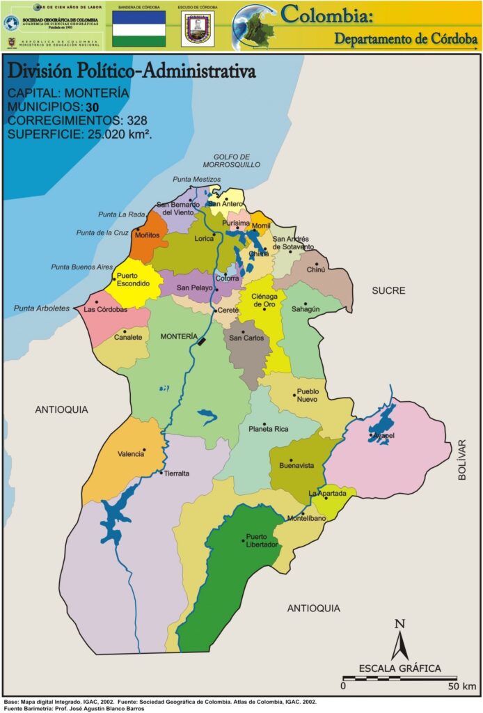 Mapa Político Departamento de Cordoba