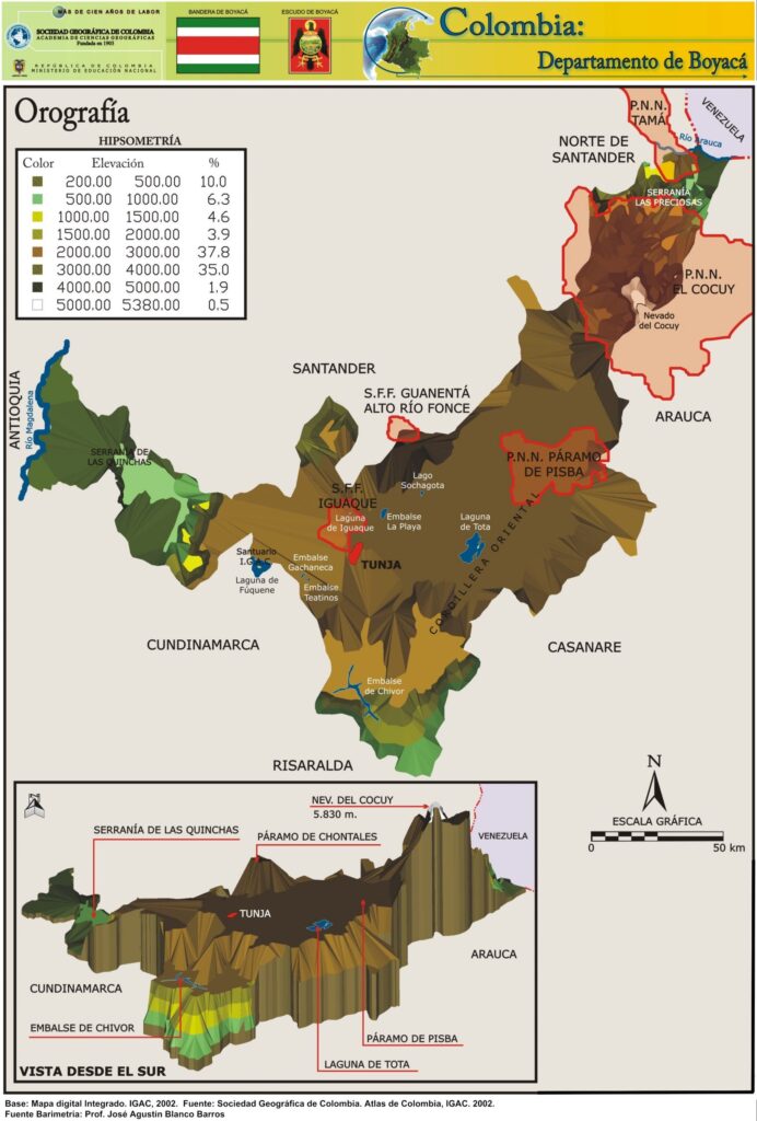 Mapa Orográfico Departamento de Boyacá