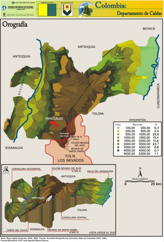 Mapa Orográfico Departamento de Caldas