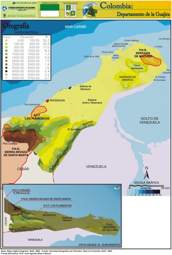Mapa Orográfico Departamento de la Guajira