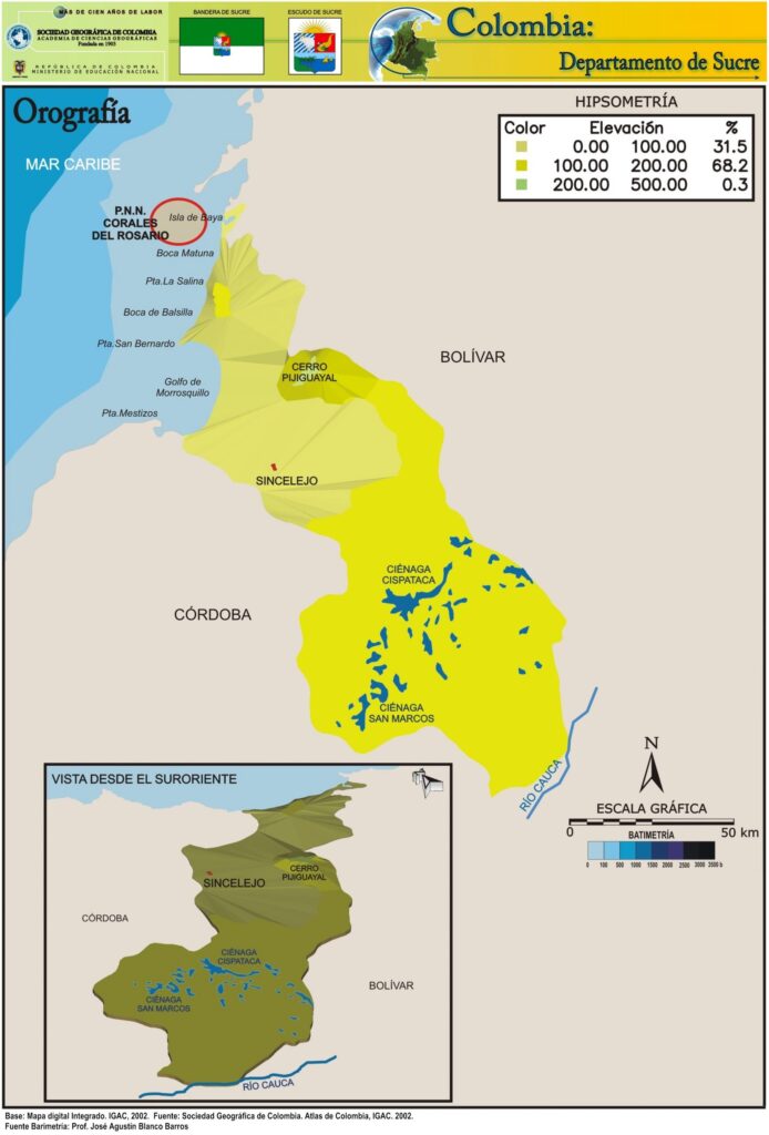 Mapa Orográfico Departamento de Sucre