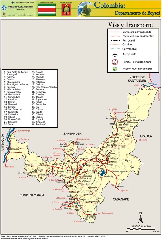 Mapa Vial y Transporte Departamento de Boyacá