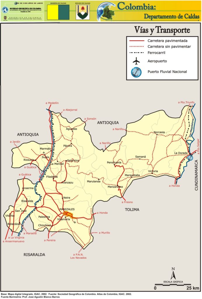 Mapa Vial y Transporte Departamento de Caldas