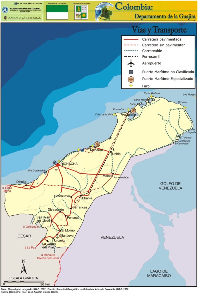 Mapa Vial y Transporte Departamento de La Guajira