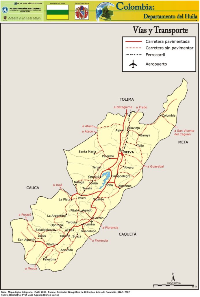 Mapa Vial y Transporte Departamento del Huila
