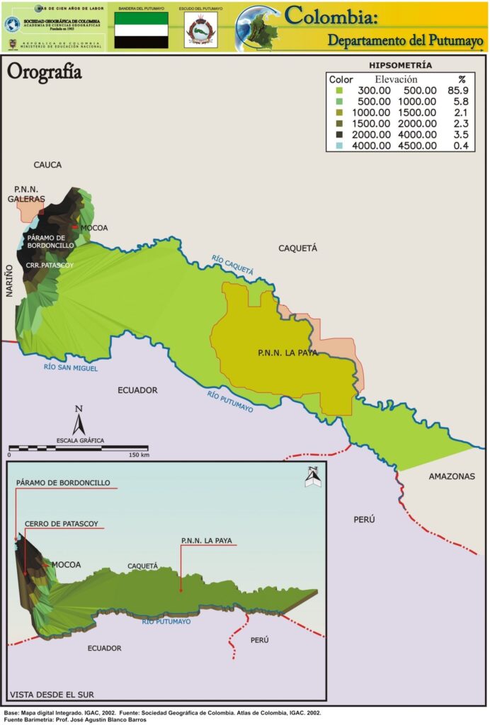 Mapa Orográfico Departamento del Putumayo