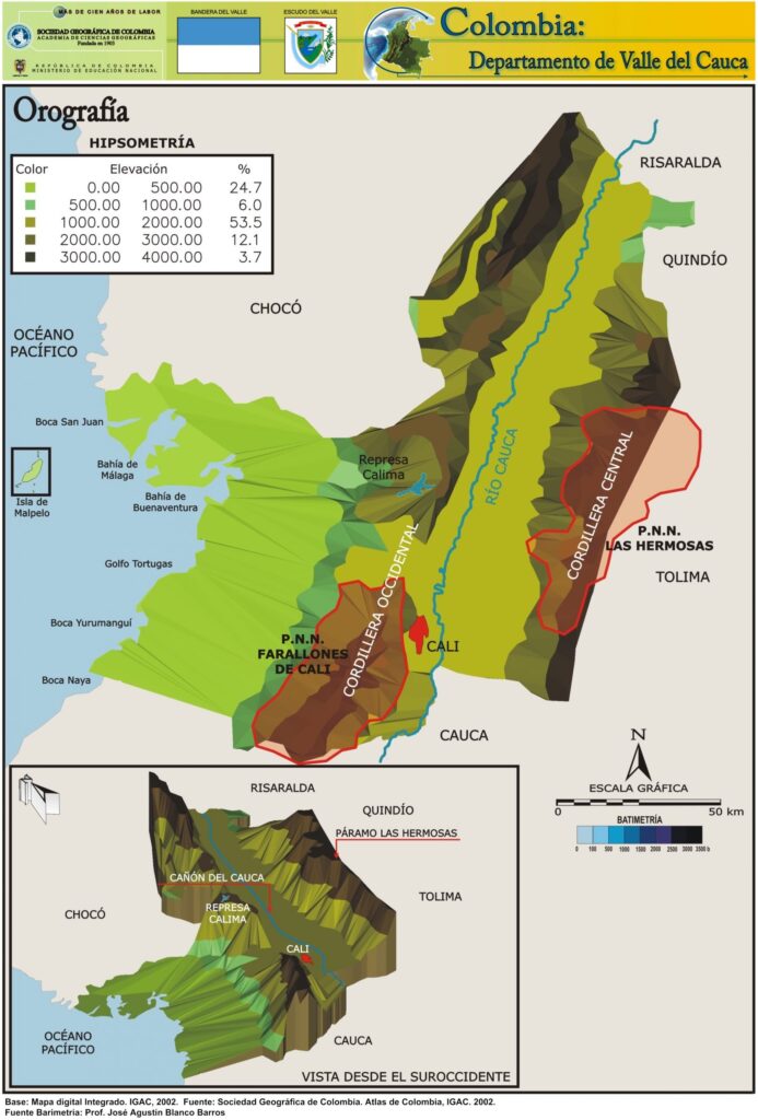 Mapa Orográfico Departamento del Valle del Cauca