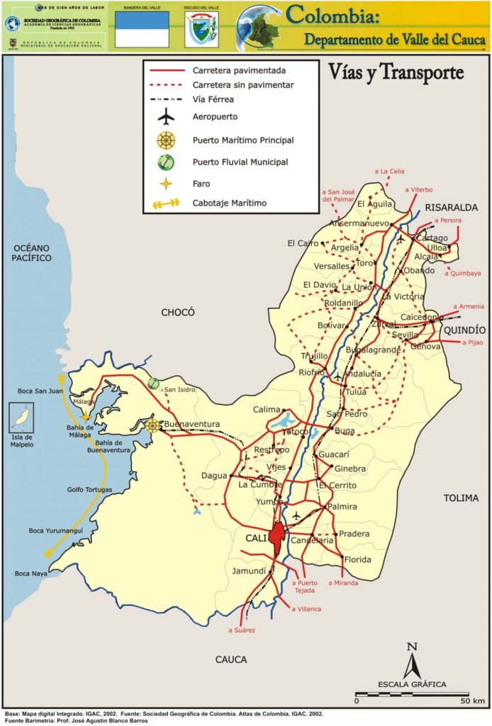 Mapa Vial y Transporte Departamento del Valle del Cauca